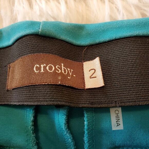 2/$30 Crosby Teal Elastic Waist Cropped Pants Size 2 Business Casual Colorful - Picture 3 of 8